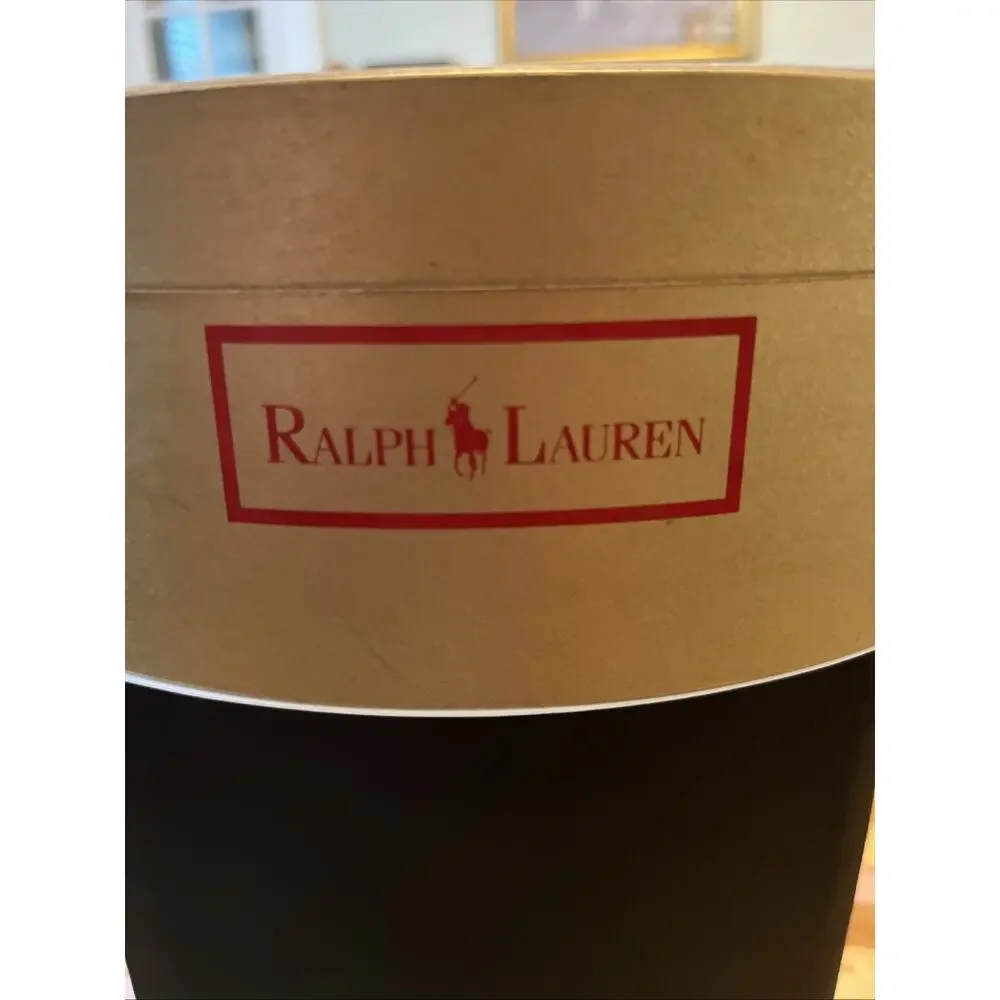 Vintage Ralph Lauren Polo Gold Gift Box Hat Box with Red Lettering Oval Empty